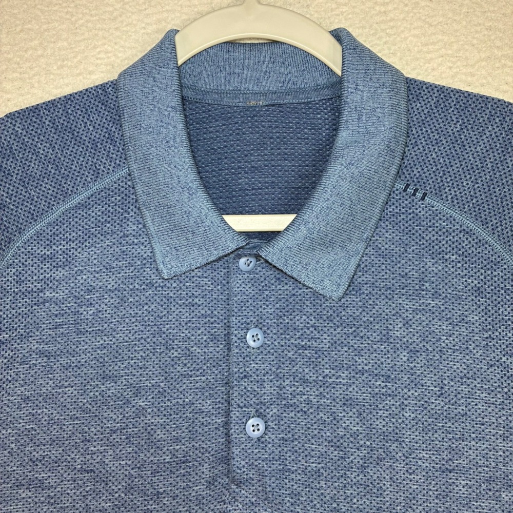 Lululemon Live In Practice Polo Shirt Men L Blue Short Sleeve Stretch Golf Prep